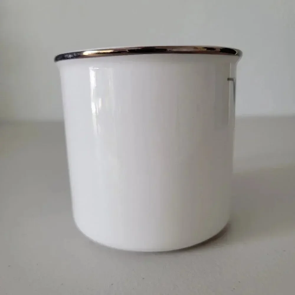 Pottery Barn Tartan Plaid W Monogram Mug Ivory Gold Rim Holiday Christmas